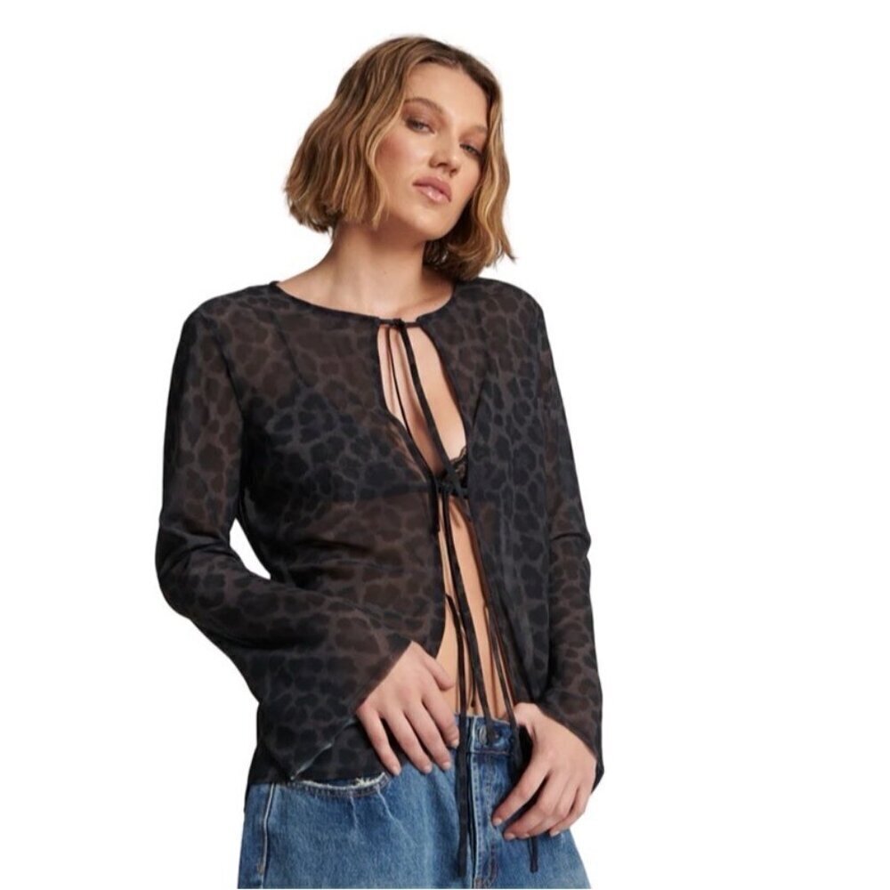 One Teaspoon Top Leopard Chiffon for‎ Layering Black Gray Size S
